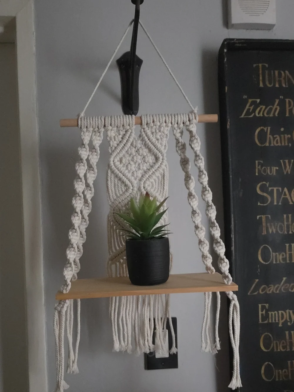 Macrame Hanging Shelf - Cream Boho Wall Decor